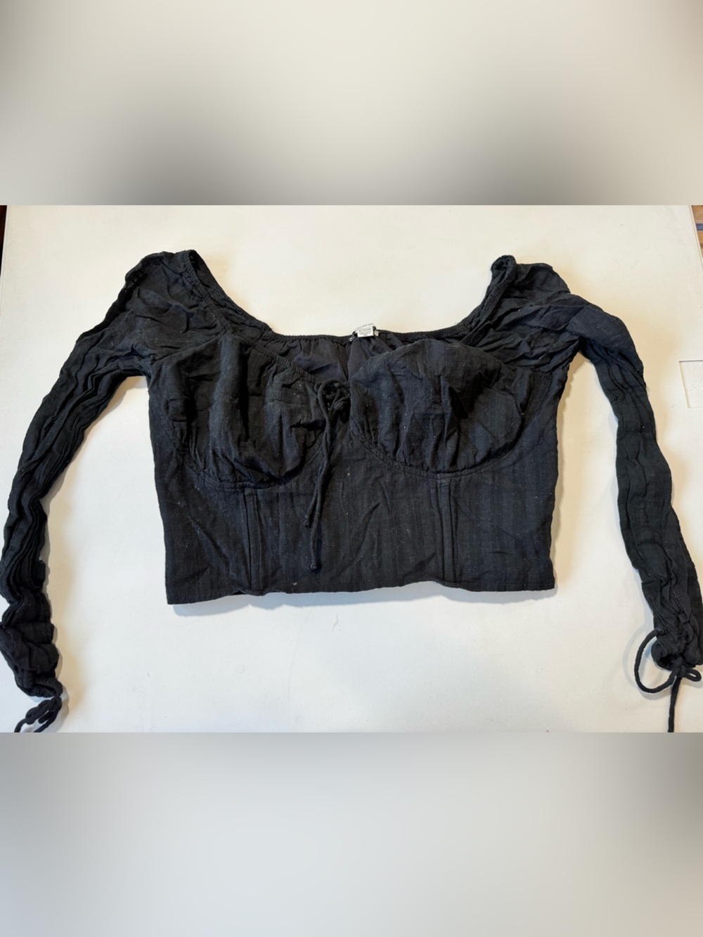 American Eagle Outfitters Black Long Sleeve Cropped Bustier Top